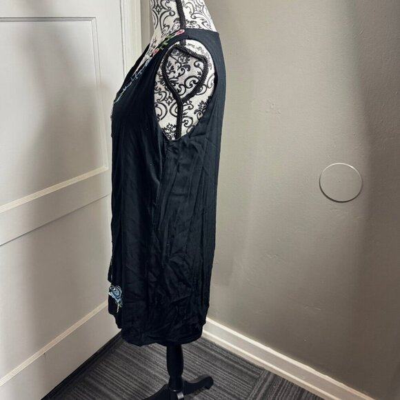 The Cove black v-neck embroidered sleeveless mini dress.  Boho casual - Picture 5 of 9